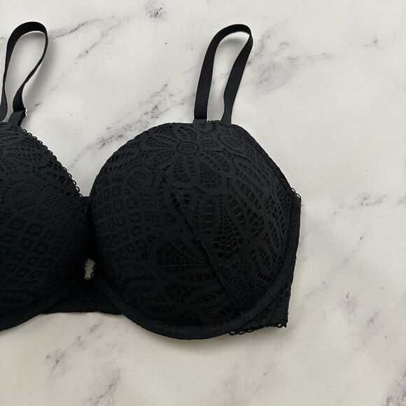 Victorias Secret Dream Angels Push Up Bra Size 34 DD Black Lace Underwire - Picture 2 of 8